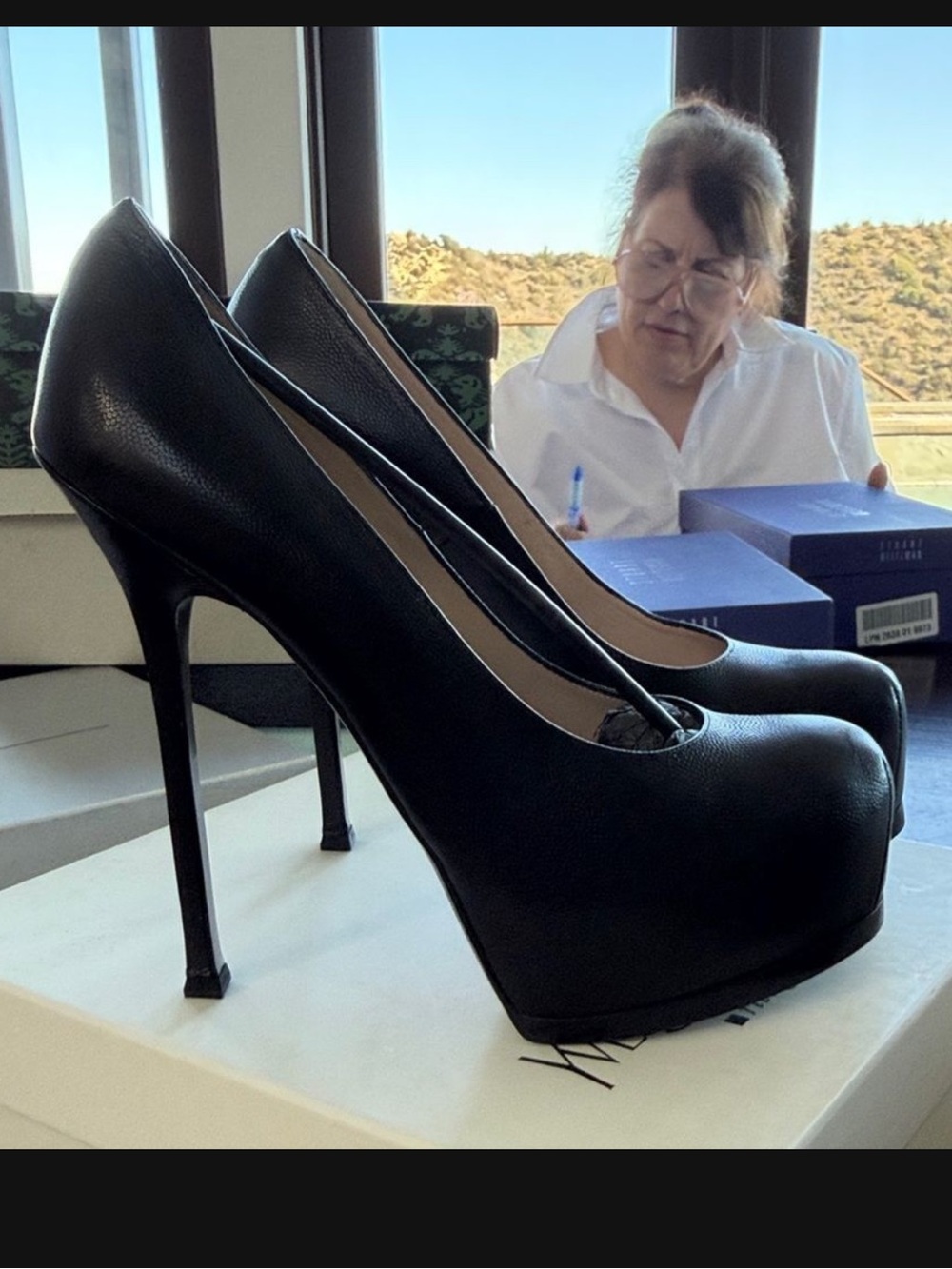 Yves Saint Laurent Black Leather Platform Stiletto Pumps